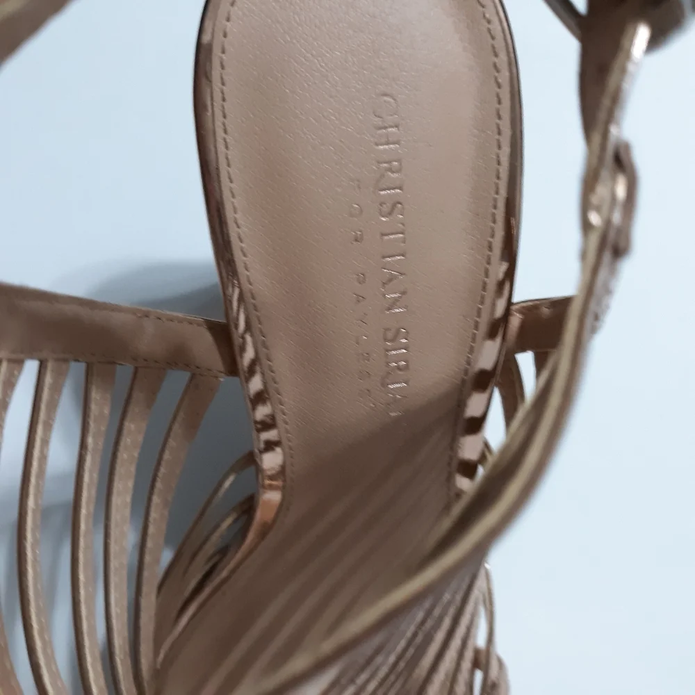 CHRISTIAN SIRIANO Rose gold gladiator heel…